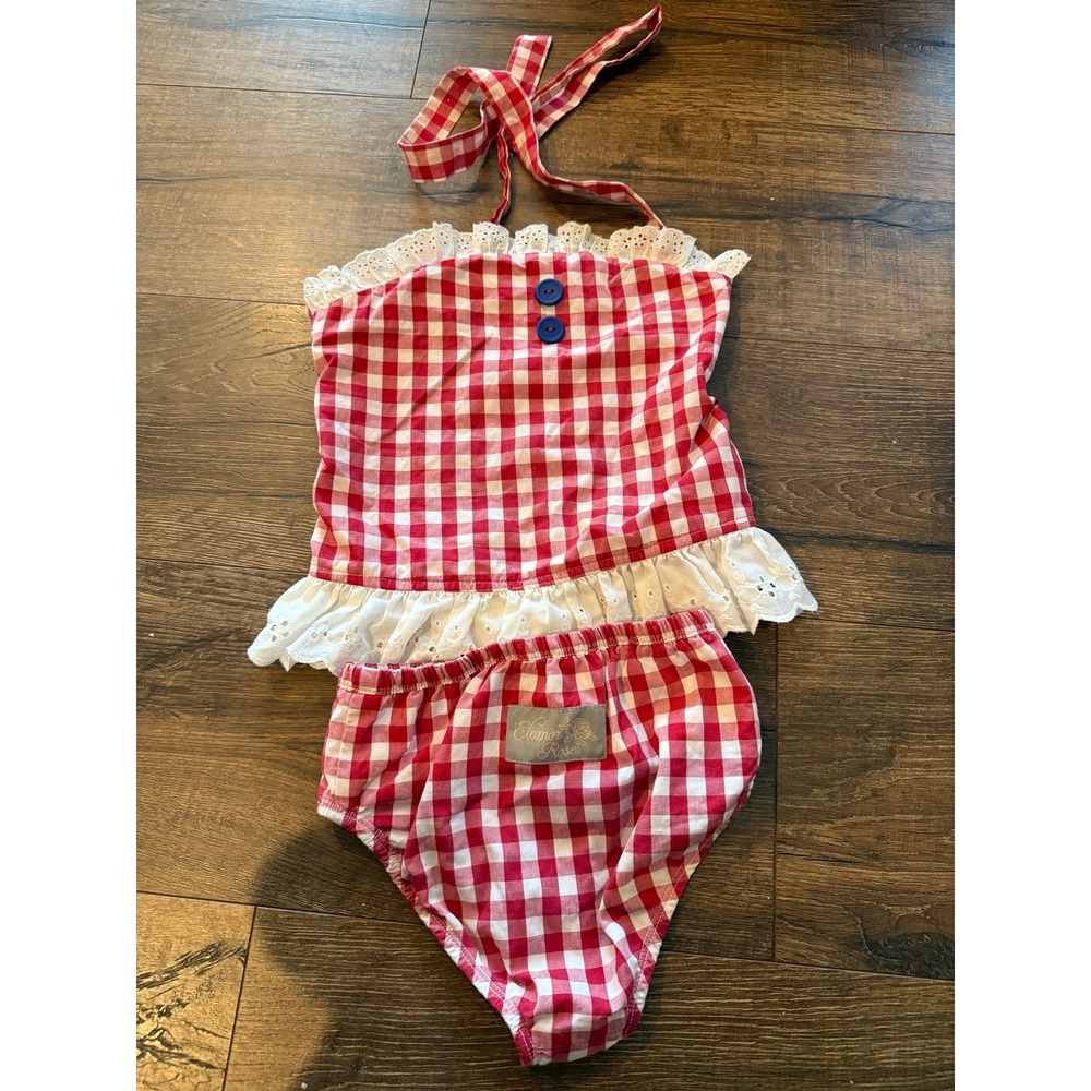 Eleanor Rose red gingham bathing swim suit 6-7 swimsuit two piece July 4th